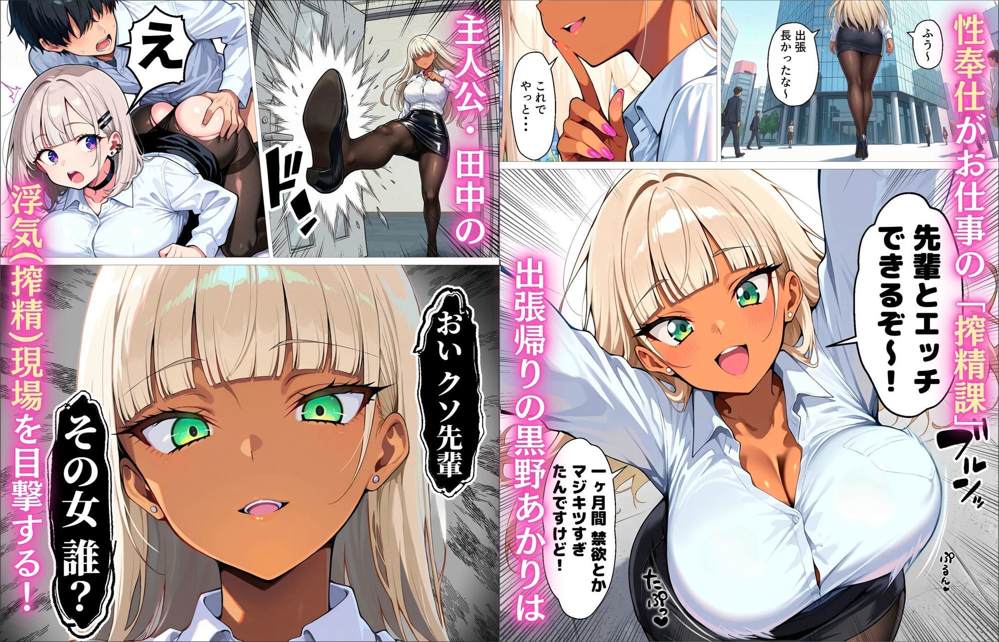 【エロ同人漫画】新卒の黒ギャルとダウナーギャルが「2人で」搾精してくれる話（okita）無料画像