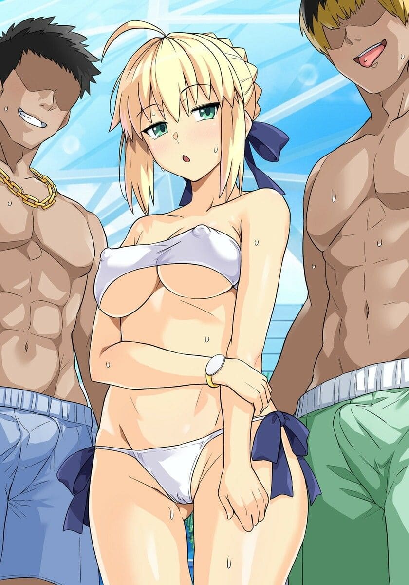 プールで快楽に身を委ねるセイバーさんを描いた背徳的エロ同人漫画